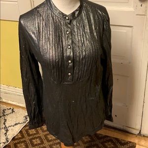 NEW Tory Burch Metallic Gray ButtonUp Tunic/Blouse